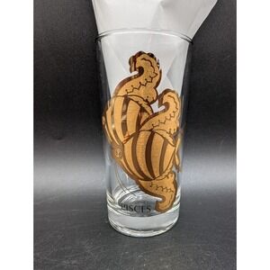 VTG Rare 22K Gold & Black Zodiac Pisces 5.5" Highball Tumbler Glass Barware